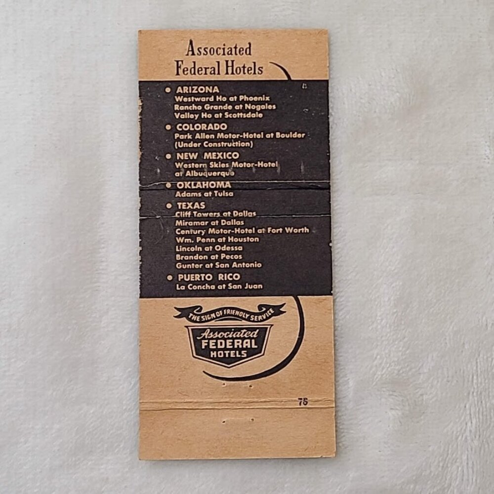 Vintage Matchbook Cover The Concho Restaurant Hotel Westward Ho Phoenix Arizona - Picture 5 of 5